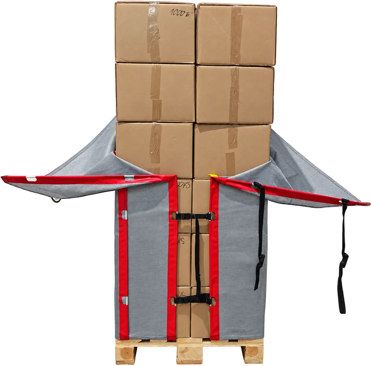 Pallet with an open PalletGuard reusable cover