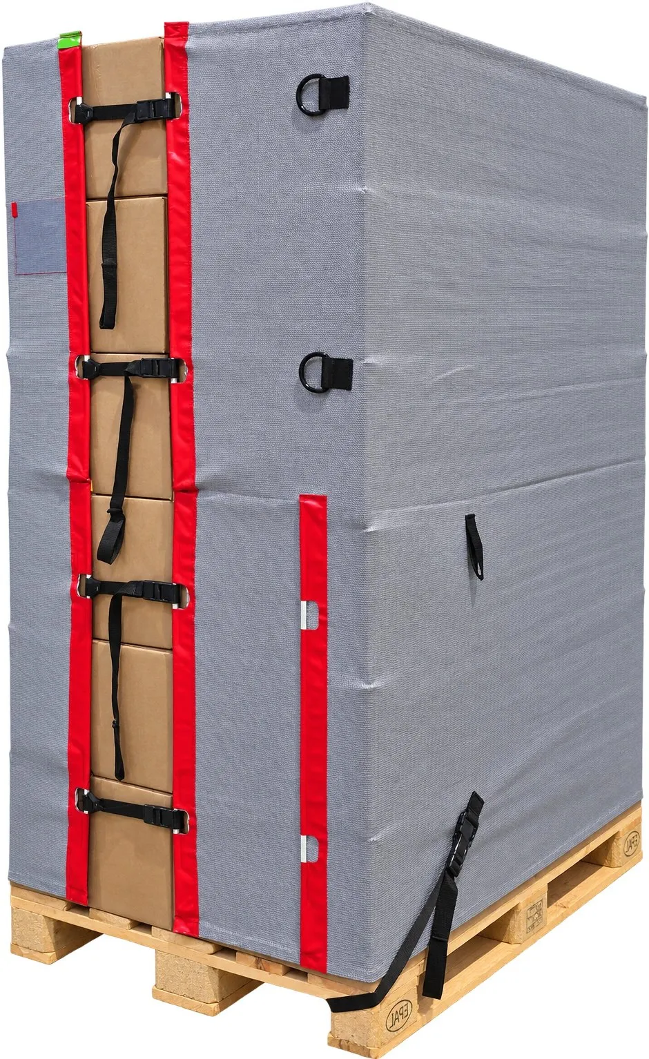 PalletGuard reusable cover with straps on a EUR pallet